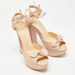 Charlotte Olympia Pink Leather Bow Platform Sandals Size 41