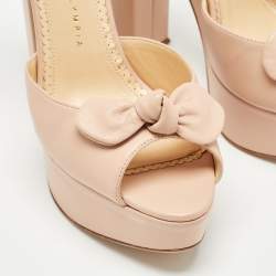 Charlotte Olympia Pink Leather Bow Platform Sandals Size 41