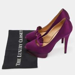 Pre Owned Charlotte Olympia Purple Satin Peep Toe Platform Pumps Size 37.5