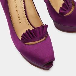 Pre Owned Charlotte Olympia Purple Satin Peep Toe Platform Pumps Size 37.5
