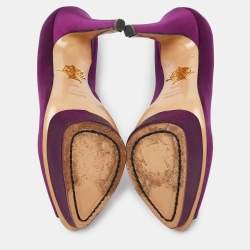 Pre Owned Charlotte Olympia Purple Satin Peep Toe Platform Pumps Size 37.5