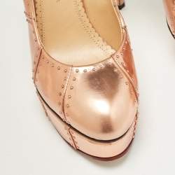 مملوكة مسبقًا حذاء كعب عالي شارلوت أوليمبيا مرصع منصة جلد لون ذهبي وردي مقاس 38.5