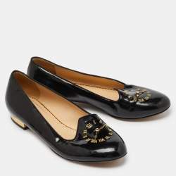 Charlotte Olympia Black Patent Leather Fashionably Late Clock Face Smoking Slippers Size 36