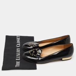 Charlotte Olympia Black Patent Leather Fashionably Late Clock Face Smoking Slippers Size 36