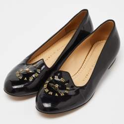 Charlotte Olympia Black Patent Leather Fashionably Late Clock Face Smoking Slippers Size 36