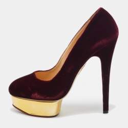 Charlotte Olympia Burgundy Velvet and Leather Dolly Pumps Size 40