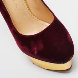 Charlotte Olympia Burgundy Velvet and Leather Dolly Pumps Size 40