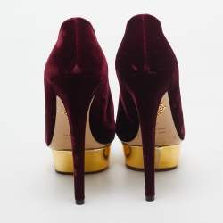 Charlotte Olympia Burgundy Velvet and Leather Dolly Pumps Size 40