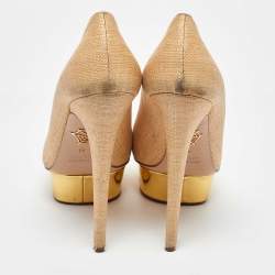 Charlotte Olympia Beige/Gold Raffia and Leather Dolly Platform Pumps Size 41