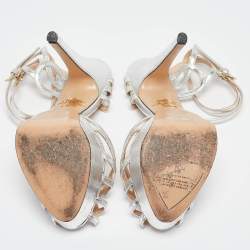 Charlotte Olympia Silver Leather Ursula Sandals Size 37.5