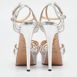 Charlotte Olympia Silver Leather Ursula Sandals Size 37.5