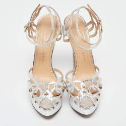 Charlotte Olympia Silver Leather Ursula Sandals Size 37.5
