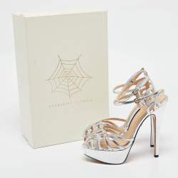 Charlotte Olympia Silver Leather Ursula Sandals Size 37.5