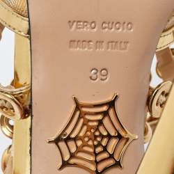 Charlotte Olympia Gold Leather and Mesh Button Up Isadora Sandals Size 39