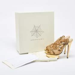 Charlotte Olympia Gold Leather and Mesh Button Up Isadora Sandals Size 39