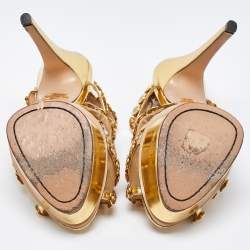 Charlotte Olympia Gold Leather and Mesh Button Up Isadora Sandals Size 39