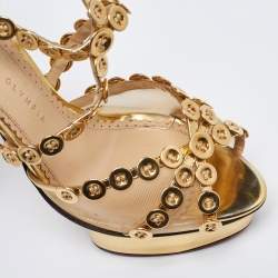 Charlotte Olympia Gold Leather and Mesh Button Up Isadora Sandals Size 39