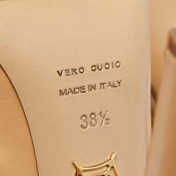 Pre Owned Charlotte Olympia Beige Leather Dolly Platform Slingback Pumps Size 38.5