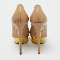 Charlotte Olympia Beige Leather Dolly Platform Pumps Size 39.5