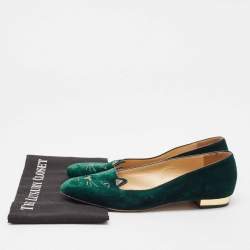 Charlotte Olympia Dark Green Velvet Kitty Ballet Flats Size 41