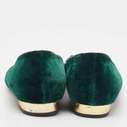 Charlotte Olympia Dark Green Velvet Kitty Ballet Flats Size 41