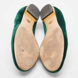 Charlotte Olympia Dark Green Velvet Kitty Ballet Flats Size 41