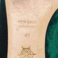 Charlotte Olympia Dark Green Velvet Kitty Ballet Flats Size 41