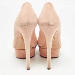 Charlotte Olympia Pink Suede Delphine Heart Detail Platform Pumps Size 40