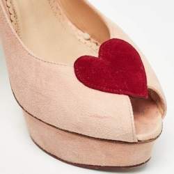 Charlotte Olympia Pink Suede Delphine Heart Detail Platform Pumps Size 40