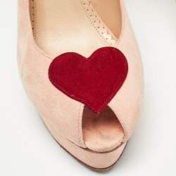 Charlotte Olympia Pink Suede Delphine Heart Detail Platform Pumps Size 40