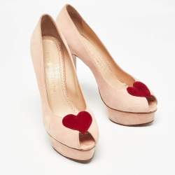 Charlotte Olympia Pink Suede Delphine Heart Detail Platform Pumps Size 40