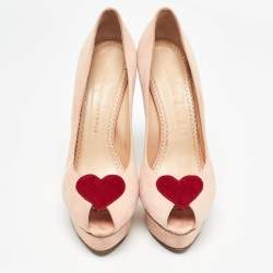 Charlotte Olympia Pink Suede Delphine Heart Detail Platform Pumps Size 40