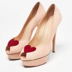 Charlotte Olympia Pink Suede Delphine Heart Detail Platform Pumps Size 40