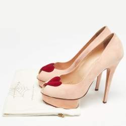 Charlotte Olympia Pink Suede Delphine Heart Detail Platform Pumps Size 40