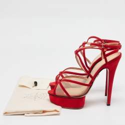 Charlotte Olympia Red Suede and Mesh Crystal Isadora Sandals Size 40