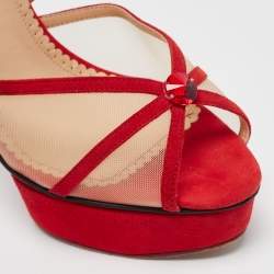 Charlotte Olympia Red Suede and Mesh Crystal Isadora Sandals Size 40