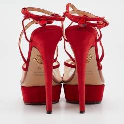Charlotte Olympia Red Suede and Mesh Crystal Isadora Sandals Size 40