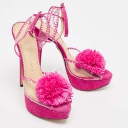 Charlotte Olympia Pink PVC and Suede Pomeline Ankle Strap Sandals Size 37.5