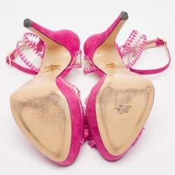 Charlotte Olympia Pink PVC and Suede Pomeline Ankle Strap Sandals Size 37.5