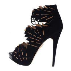 Pre Owned Charlotte Olympia Black Suede Eve Leaf Cutout Ankle Booties Size 40.5