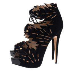 Pre Owned Charlotte Olympia Black Suede Eve Leaf Cutout Ankle Booties Size 40.5