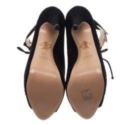 Pre Owned Charlotte Olympia Black Suede Eve Leaf Cutout Ankle Booties Size 40.5