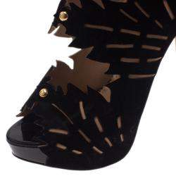 Pre Owned Charlotte Olympia Black Suede Eve Leaf Cutout Ankle Booties Size 40.5