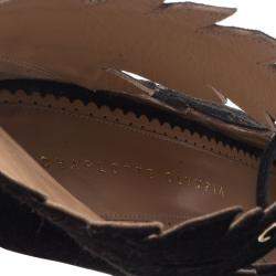 Pre Owned Charlotte Olympia Black Suede Eve Leaf Cutout Ankle Booties Size 40.5