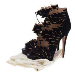 Pre Owned Charlotte Olympia Black Suede Eve Leaf Cutout Ankle Booties Size 40.5