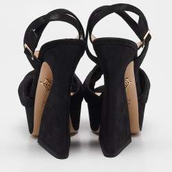 Pre Owned صندل شارلوت أوليمبيا نعل سميك سيور كاحل فريلاند سويدي أسود مقاس 37.5