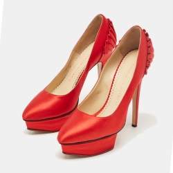 Charlotte Olympia Red Satin Paloma Platform Pumps Size 37.5