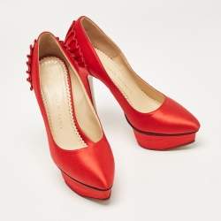 Charlotte Olympia Red Satin Paloma Platform Pumps Size 37.5