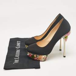 Pre Owned Charlotte Olympia Black Satin Dolly Platform Pumps Size 37.5