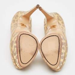 Pre Owned Charlotte Olympia Gold/Grey Leather Dolly Platform Pumps Size 37.5